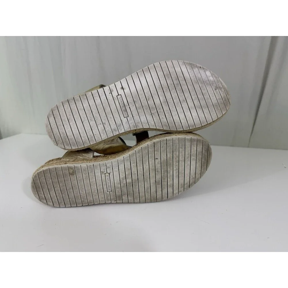 Tory Burch Metallic Gold Cork Thong Sandals Espadrille Jute Wrap Sz 7 Resortwear